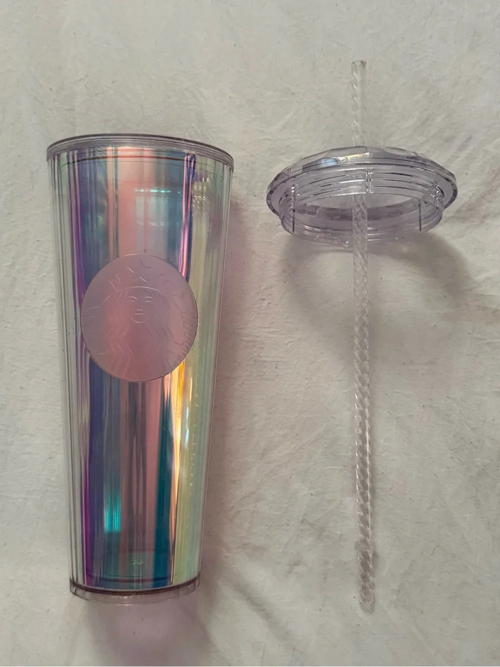 24 oz Venti Starbucks Iridescent Rainbow Purple Tall Tumbler Cup with Lid & Stra
